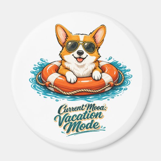 Süßer Corgi "Urlaubsmodus" Sommer-Design Magnet (Vorne)
