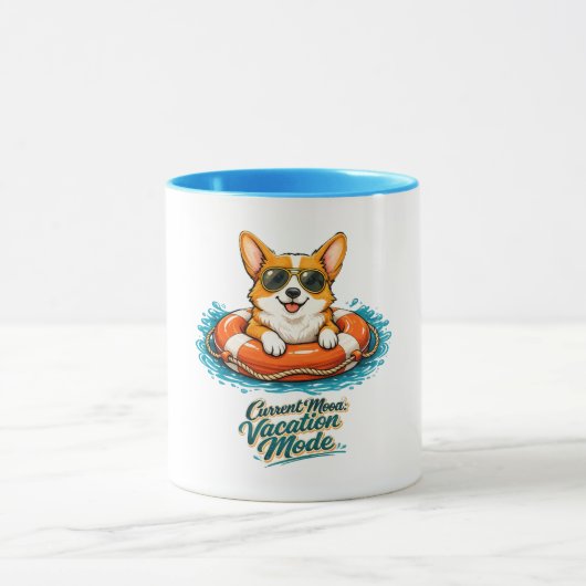 Süßer Corgi "Urlaubsmodus" Sommer-Design Tasse (Zentrum)
