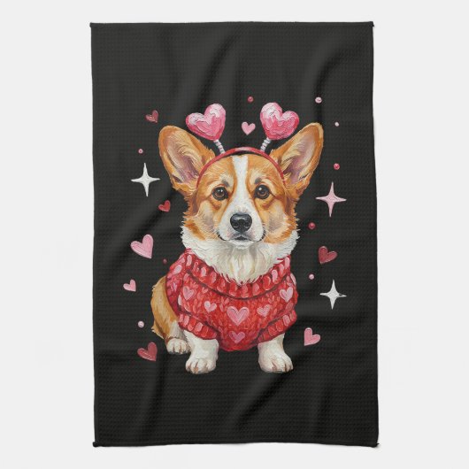 Süßer Corgi Valentinsherz Valentinstag Geschirrtuch (Vertikal)