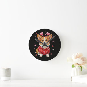 Süßer Corgi Valentinsherz Valentinstag Runde Wanduhr