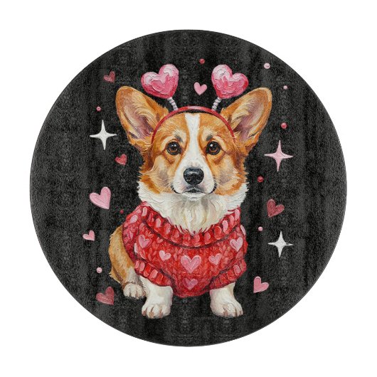 Süßer Corgi Valentinsherz Valentinstag Schneidebrett (Vorderseite)