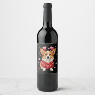 Süßer Corgi Valentinsherz Valentinstag Weinetikett