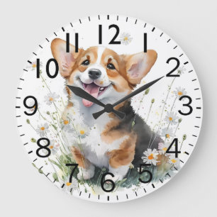 Süßer Corgi-Welpe Große Wanduhr