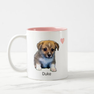 Süßer Corgi-Welpe Hund & Herzen Zweifarbige Tasse
