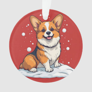 Süßer Corgi-Welpe in einer verschneiten Weihnachts Ornament