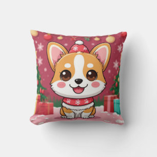 Süßer Corgi-Welpe mit Weihnachtsgeschenken Kissen