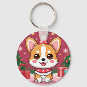 Süßer Corgi-Welpe mit Weihnachtsgeschenken Schlüsselanhänger