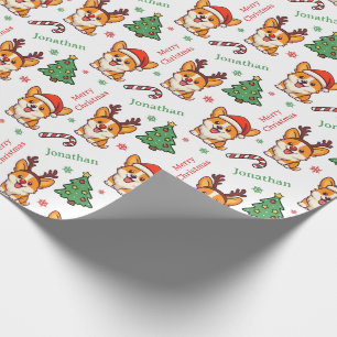 Süßer Corgi-Welpe Weihnachtsbaum Feiertage Geschenkpapier