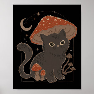 Süßer Cottagcore-Katzen-Pilz-Hut Vintage-Grunge-Äs Poster