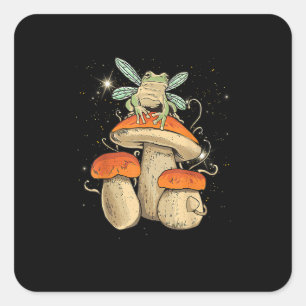 Süßer Cottagecore-Pilz-Frosch im Goblincore-Stil Quadratischer Aufkleber