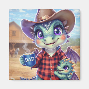 Süßer Cowboy-Drache-Vater-Quadrat-Magnet Magnet