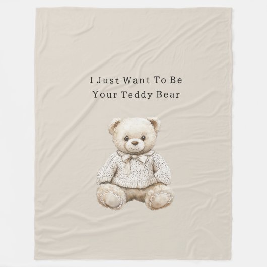 Süßer Creme-Teddybär im Pullover Fleecedecke (Vorderseite)
