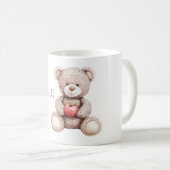 Süßer cremefarbener Teddybär aus Strick mit Apfel Kaffeetasse (VorderseiteRechts)
