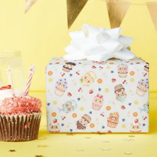 Süßer Cupcake-Bär und Leckereien Nahtloses Muster Geschenkpapier
