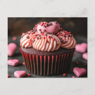 Süßer Cupcake mit Herzen Valentinstag Postkarte
