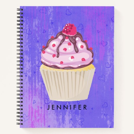 Süßer Cupcake mit Himbeere nach oben Notizbuch (Vorderseite)