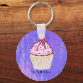 Süßer Cupcake mit Himbeere nach oben Schlüsselanhänger (Vorderseite)
