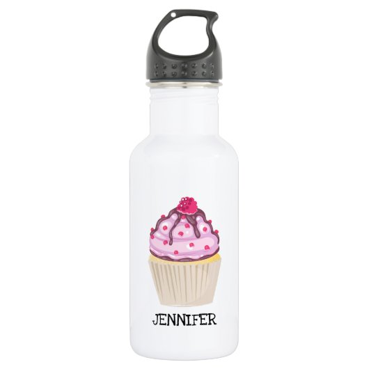 Süßer Cupcake mit Himbeere oben Edelstahlflasche (Vorderseite)