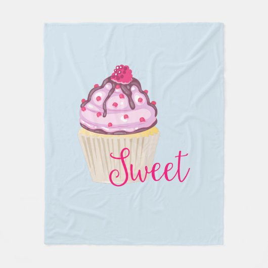 Süßer Cupcake mit Himbeere oben Fleecedecke (Vorderseite)