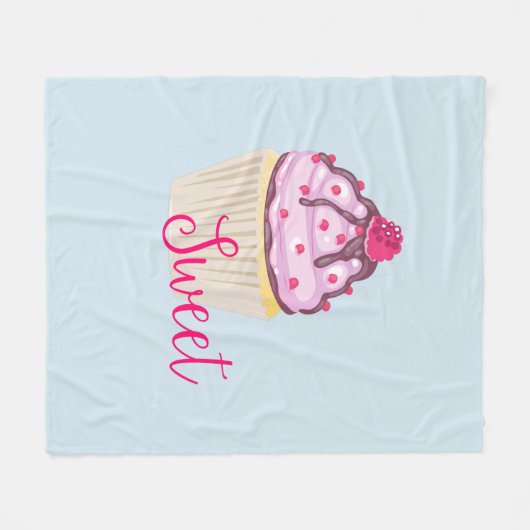 Süßer Cupcake mit Himbeere oben Fleecedecke (Vorderseite (Horizontal))
