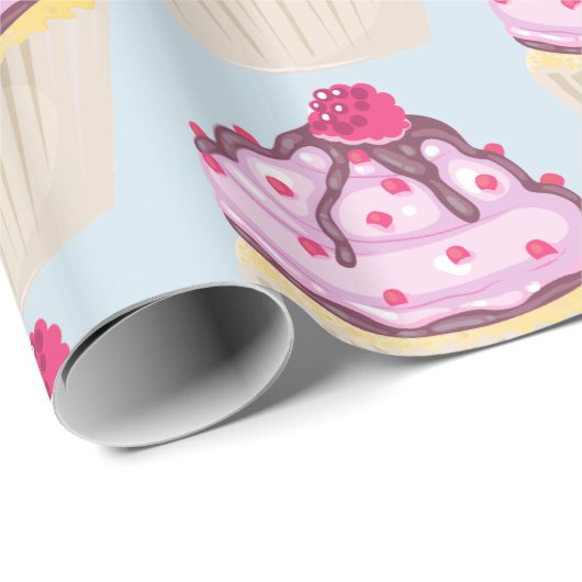 Süßer Cupcake mit Himbeere oben Geschenkpapier (Rolleneckpunkt)