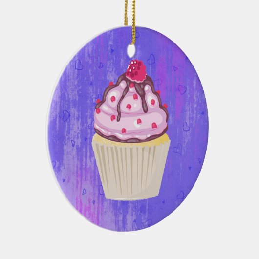 Süßer Cupcake mit Himbeere oben Keramik Ornament (Rechts)