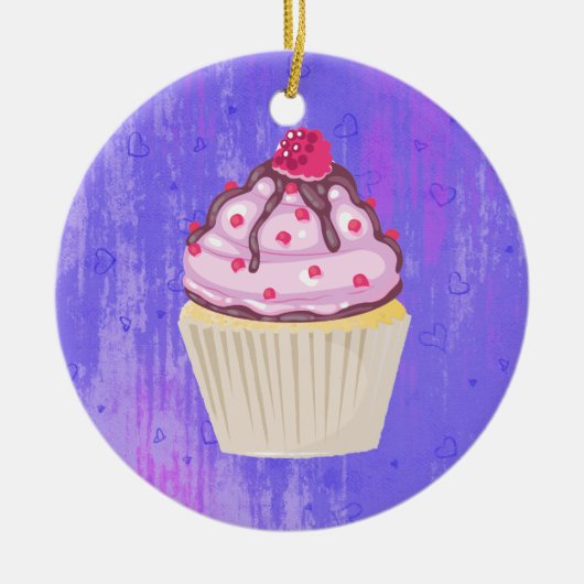 Süßer Cupcake mit Himbeere oben Keramik Ornament (Vorne)