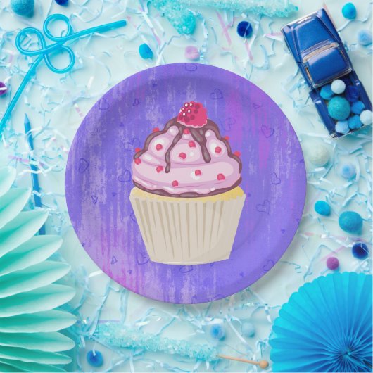 Süßer Cupcake mit Himbeere oben Pappteller (Party)
