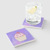 Süßer Cupcake mit Himbeere oben Steinuntersetzer (Seitenansicht)