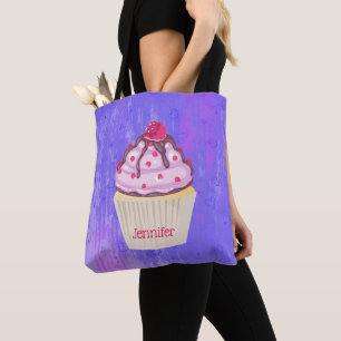 Süßer Cupcake mit Himbeere oben Tasche