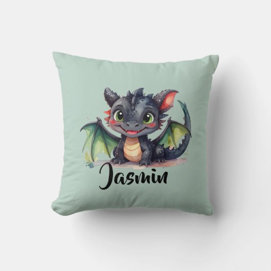 Süßer Dabydrache lächelt Kissen (Vorderseite)