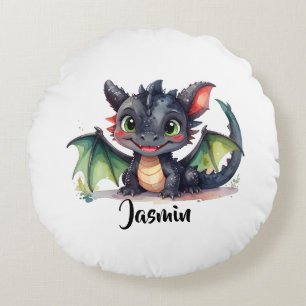 Süßer Dabydrache lächelt Rundes Kissen