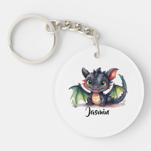 Süßer Dabydrache lächelt Schlüsselanhänger (Vorderseite)