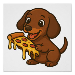 Süßer Dachshund Cartoon Pizza Pizza Liebhaber Hund Poster