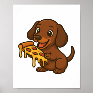 Süßer Dachshund Cartoon Pizza Pizza Liebhaber Hund Poster