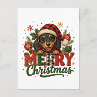Süßer Dachshund Frohe Weihnachten Ankündigungspostkarte