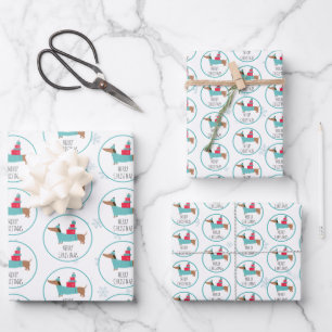 Süßer Dachshund Frohe Weihnachten Geschenkpapier Set