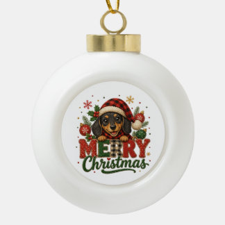 Süßer Dachshund Frohe Weihnachten Keramik Kugel-Ornament
