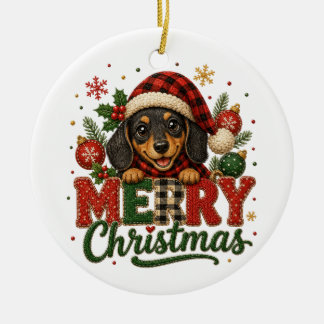 Süßer Dachshund Frohe Weihnachten Keramik Ornament