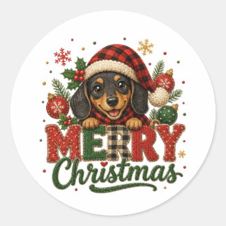 Süßer Dachshund Frohe Weihnachten Runder Aufkleber