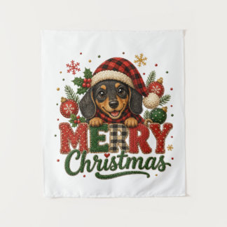 Süßer Dachshund Frohe Weihnachten Wandteppich