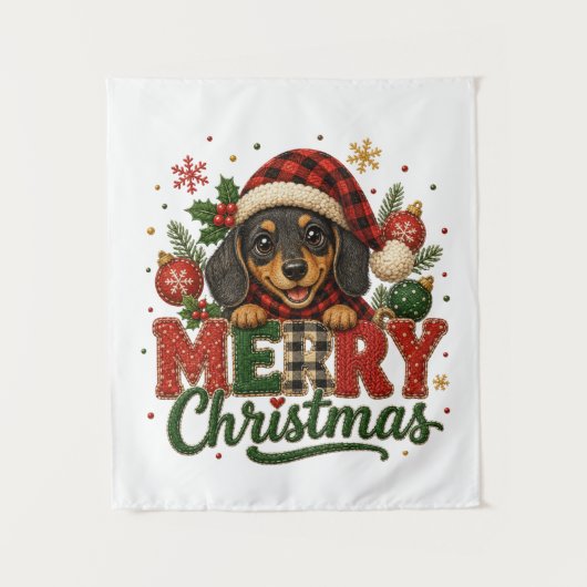 Süßer Dachshund Frohe Weihnachten Wandteppich (Vorderseite)