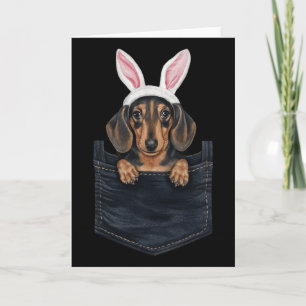 Süßer Dachshund-Hund-Hasenmütze in Tasche Ostern  Karte