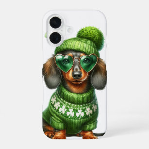 SÜßER DACHSHUND IN IRISCHER KLEIDUNG iPhone 16 HÜLLE