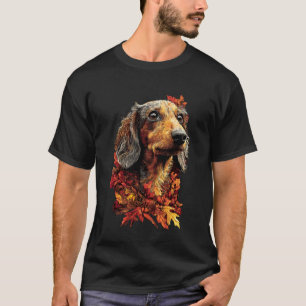 Süßer Dachshund mit Herbstblättern Herbstblumen So T-Shirt