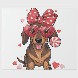 Süßer Dachshund mit Herzbrille und Polka-Punkten Geschenkpapier