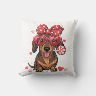 Süßer Dachshund mit Herzbrille und Polka-Punkten Kissen
