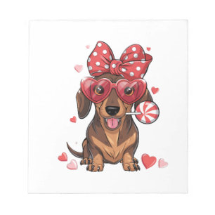 Süßer Dachshund mit Herzbrille und Polka-Punkten Notizblock