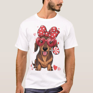 Süßer Dachshund mit Herzbrille und Polka-Punkten T-Shirt