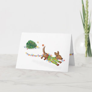 Süßer Dachshund mit Lichterkette Weihnachtskarte Karte